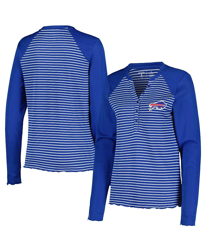 Women's Antigua Royal Buffalo Bills Maverick Waffle Henley Long Sleeve T-shirt