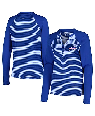 Women's Antigua Royal Buffalo Bills Maverick Waffle Henley Long Sleeve T-shirt
