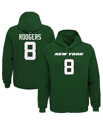 Big Boys Aaron Rodgers Green New York Jets Mainliner Player Name and Number Pullover Hoodie