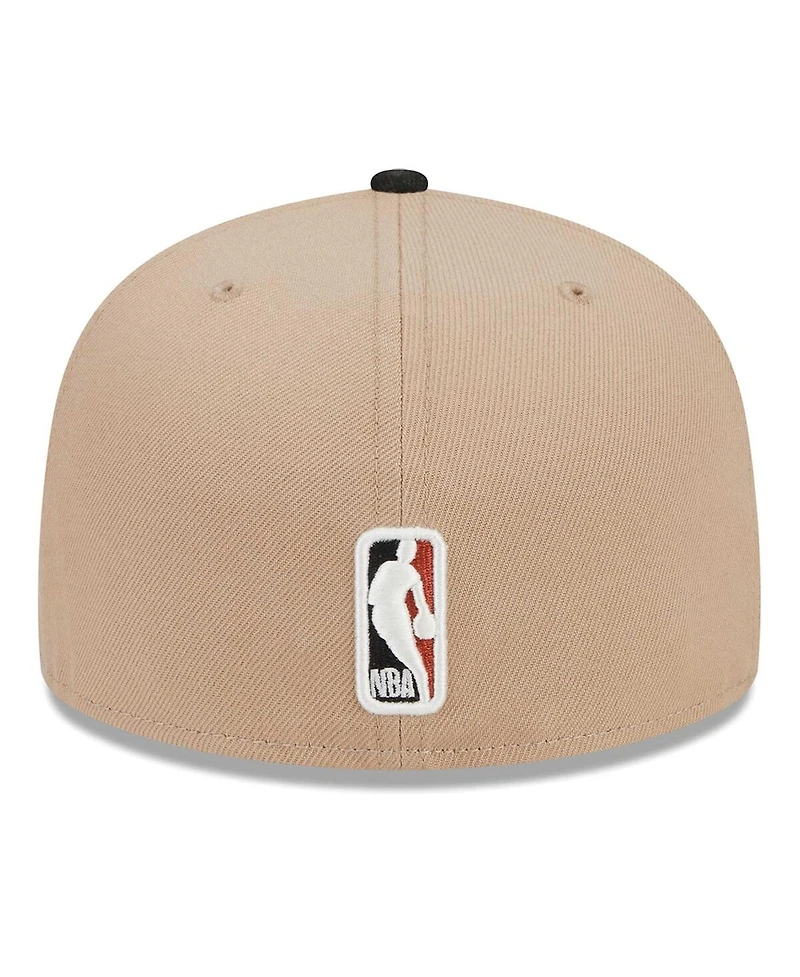 Men's New Era Tan, Black Burnt Orange Logo 2-Tone 59FIFTY Fitted Hat