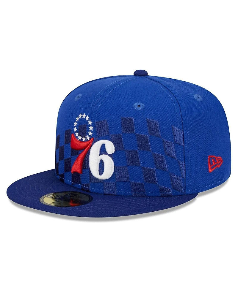 Men's New Era Royal Philadelphia 76ers 2024 Nba All-Star Game Rally Drive Checkerboard 59FIFTY Crown Fitted Hat