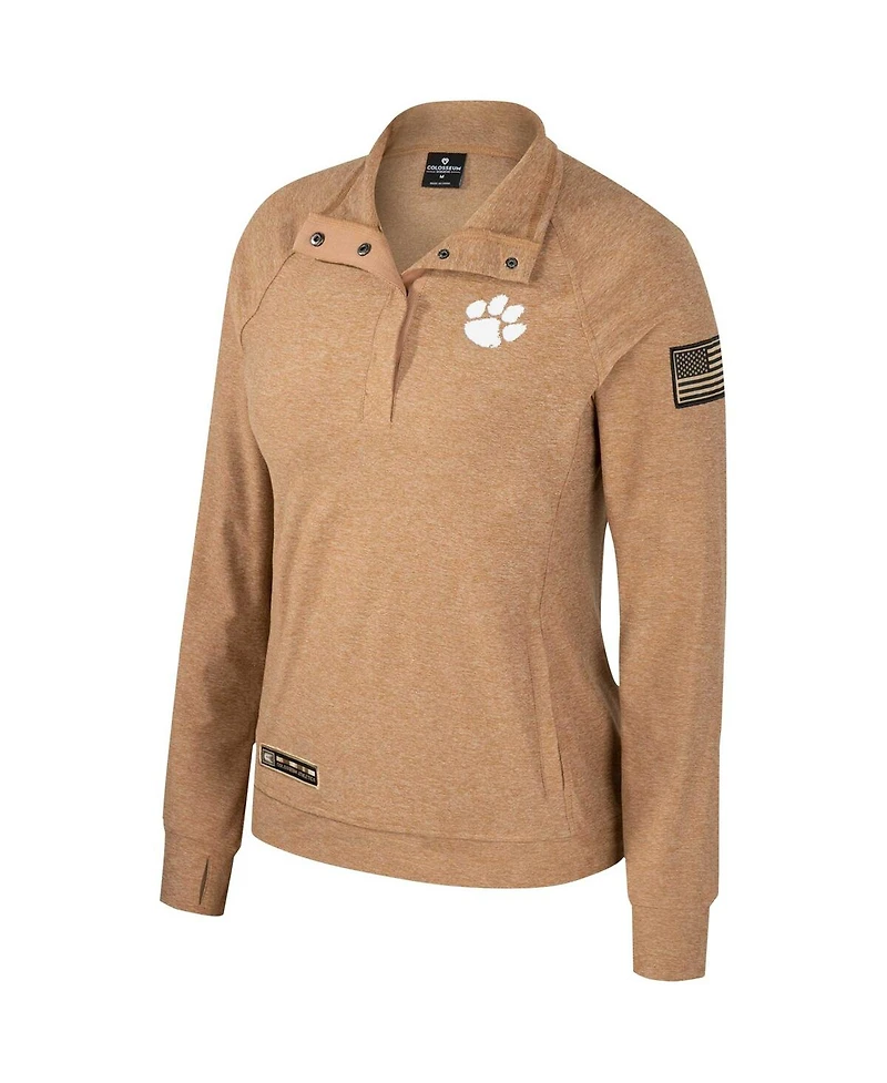 Women's Colosseum Tan Clemson Tigers Oht Military-Inspired Appreciation Sand Tatum Quarter-Snap Raglan Jacket