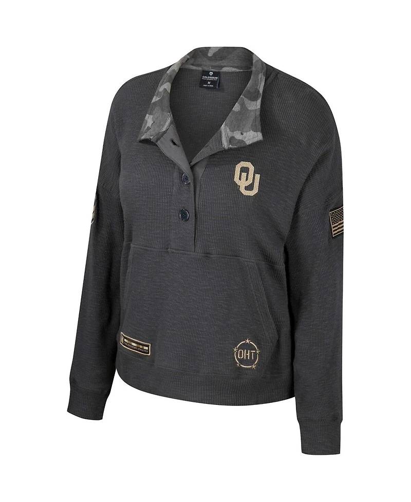Women's Colosseum Heather Charcoal Oklahoma Sooners Oht Military-Inspired Appreciation Payback Henley Thermal Sweatshirt