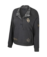 Women's Colosseum Heather Charcoal Oklahoma Sooners Oht Military-Inspired Appreciation Payback Henley Thermal Sweatshirt