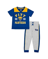 Toddler Boys and Girls Colosseum Royal, Heather Gray Pitt Panthers Ka-Boot-It Jersey Pants Set