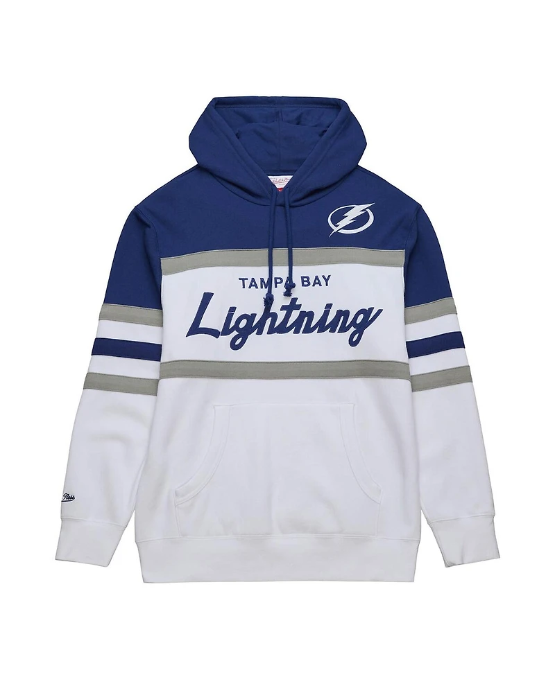Men's Mitchell & Ness White, Blue Tampa Bay Lightning Head Coach Pullover Hoodie