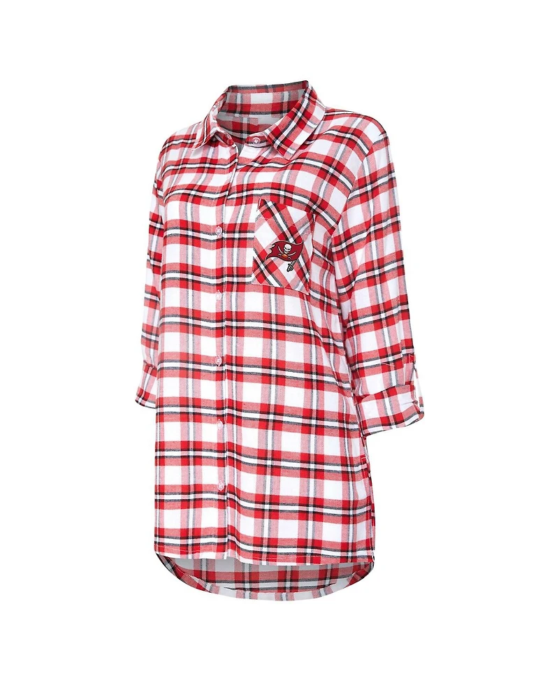 Women's Concepts Sport Red Tampa Bay Buccaneers Sienna Plaid Full-Button Long Sleeve Nightshirt
