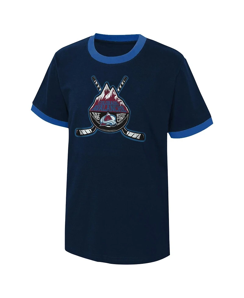 Big Boys and Girls Navy Distressed Colorado Avalanche Ice City T-shirt