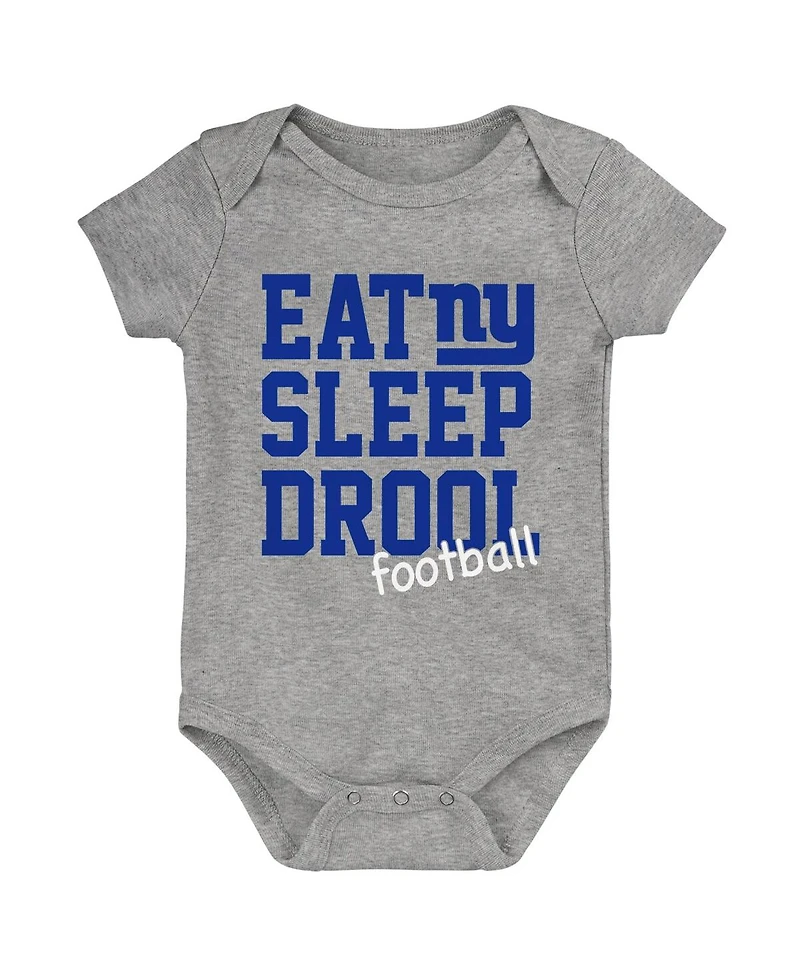 Baby Boys and Girls Royal, Red, Heather Gray New York Giants Three-Pack Eat, Sleep and Drool Retro Bodysuit Set
