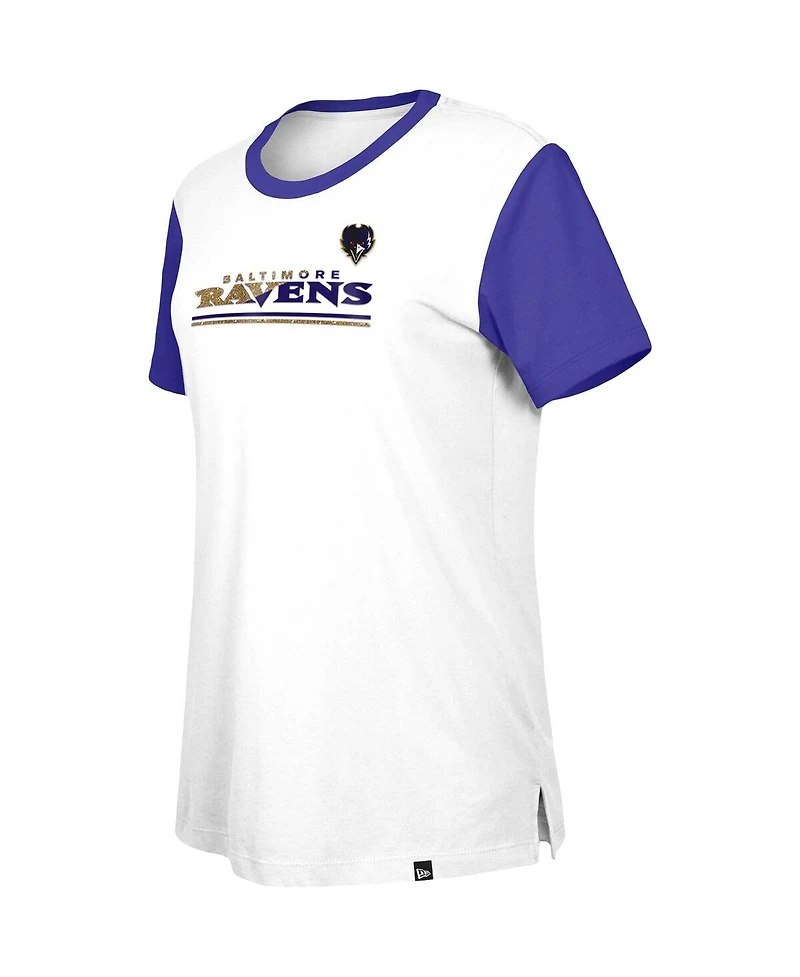 Women's New Era White, Purple Baltimore Ravens Third Down Colorblock T-shirt