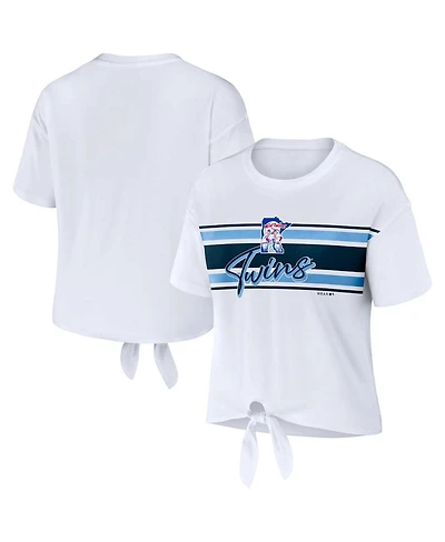 Women's Wear by Erin Andrews White Minnesota Twins Front Tie T-shirt