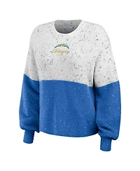 Women's Wear by Erin Andrews White, Powder Blue Los Angeles Chargers Lighweight Modest Crop Color-Block Pullover Sweater