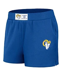 Women's Wear by Erin Andrews Royal Distressed Los Angeles Rams Waffle Knit Long Sleeve T-shirt and Shorts Lounge Set