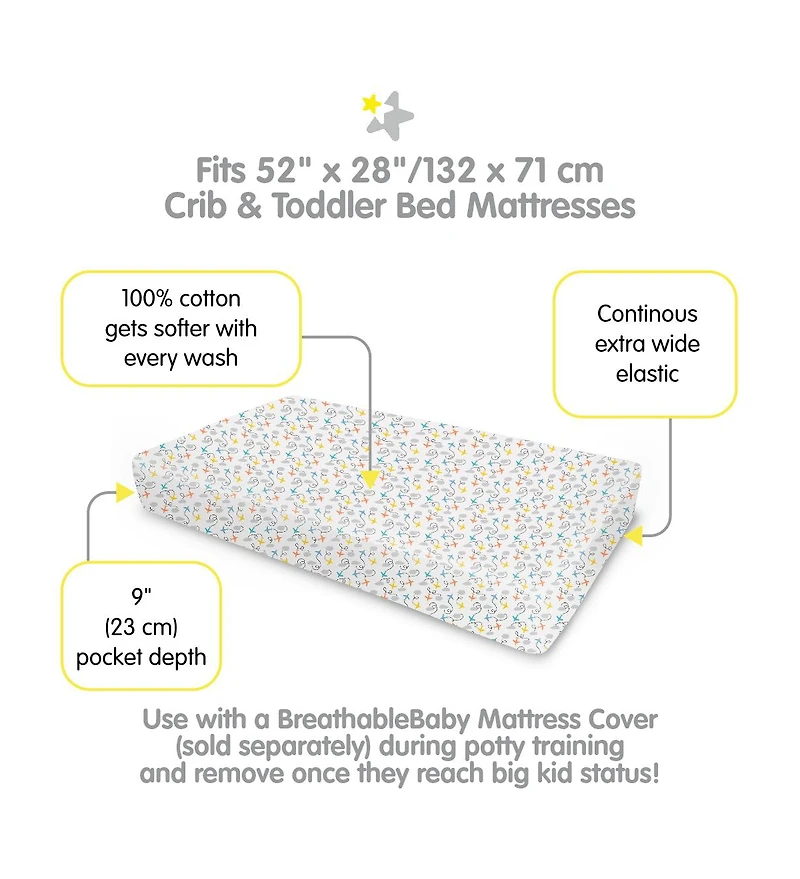 Halo Dream Inc. Cotton Percale Fitted Sheet, For 52" x 28" Crib & Toddler Bed Mattress (2-Pack)