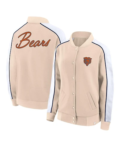 Women's Fanatics Tan Chicago Bears Lounge Full-Snap Varsity Jacket