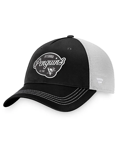 Women's Fanatics Black, White Pittsburgh Penguins Fundamental Trucker Adjustable Hat