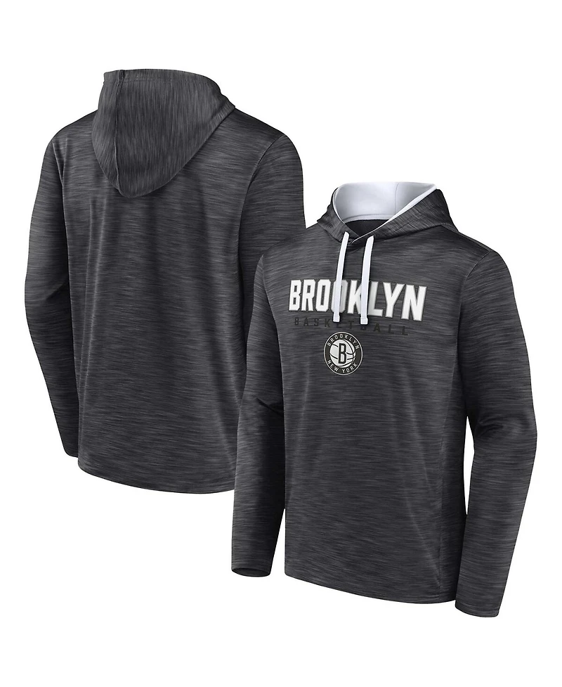 Men's Fanatics Heather Charcoal Brooklyn Nets Fast Break Pullover Hoodie
