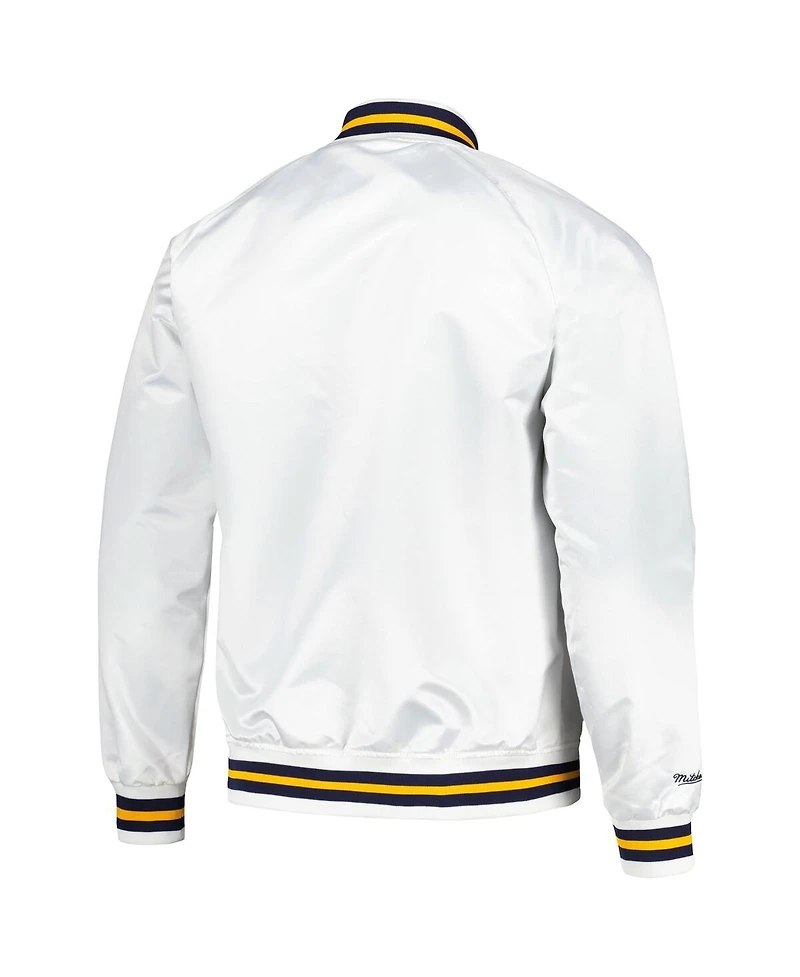 Men's Mitchell & Ness White Golden State Warriors Hardwood Classics Throwback Wordmark Raglan Full-Snap Jacket