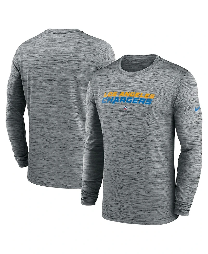 Men's Nike Heather Gray Los Angeles Chargers Sideline Team Velocity Performance Long Sleeve T-shirt