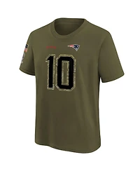 Big Boys Nike Mac Jones Olive New England Patriots 2022 Salute To Service Name and Number T-shirt