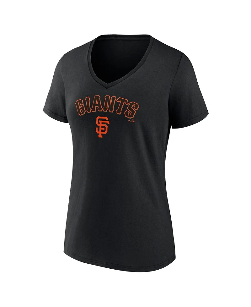 Women's Fanatics Black San Francisco Giants Team Lockup V-Neck T-shirt