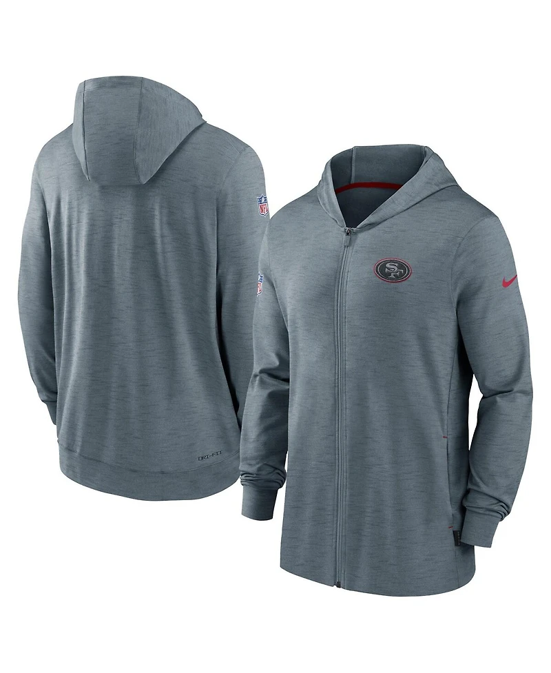 Men's Nike Heather Gray San Francisco 49ers Sideline Team Pop Full-Zip Hoodie Jacket