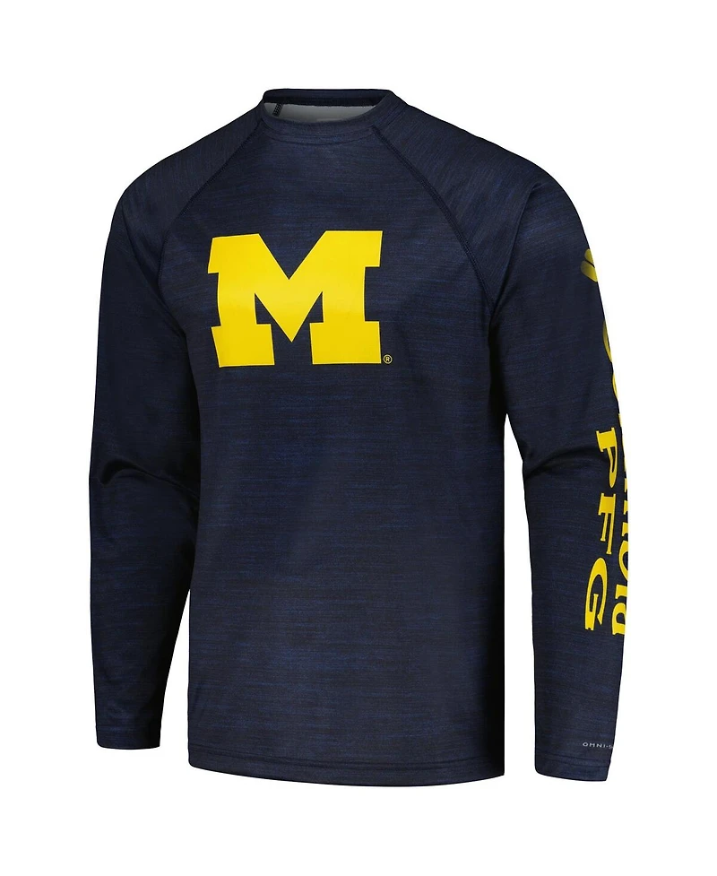 Men's Columbia Navy Michigan Wolverines Pfg Terminal Tackle Omni-Shade Raglan Long Sleeve T-shirt