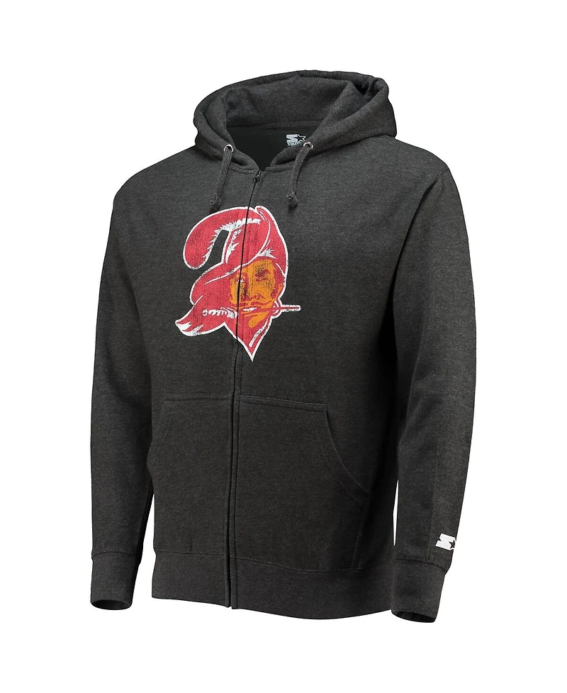 Men's Starter Pewter Distressed Tampa Bay Buccaneers Throwback Logo Full-Zip Hoodie
