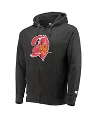 Men's Starter Pewter Distressed Tampa Bay Buccaneers Throwback Logo Full-Zip Hoodie