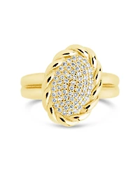 Sterling Forever Silver-Tone or Gold-Tone Cubic Zirconia Detailed Statement Galette Ring