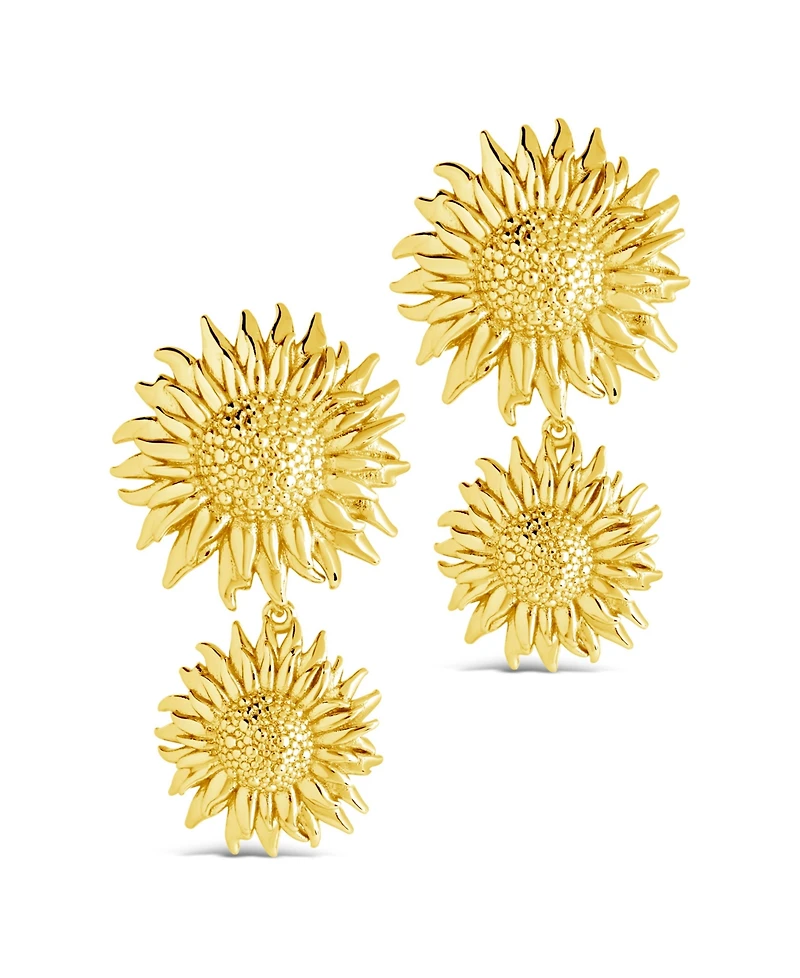 Sterling Forever Gold-Tone or Silver-Tone Triple Sunflower Solaris Drop Studs