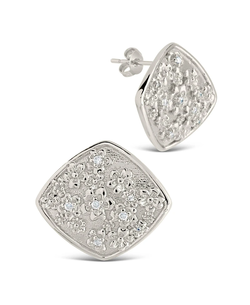 Sterling Forever Gold-Tone or Silver-Tone Cubic Zirconia Detail Flower Pendant Ophelia Studs