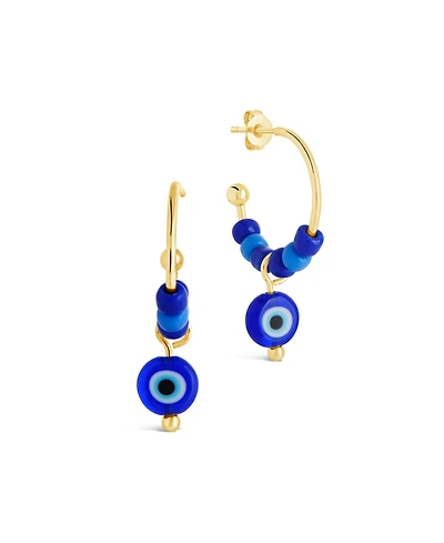 Sterling Forever Gold-Tone or Silver-Tone Blue Beaded Accent Sibyl Hoops