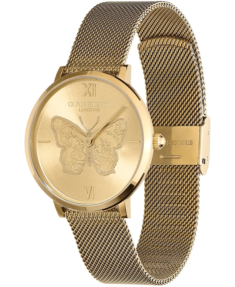 Olivia Burton Women's Signature Butterfly Gold-Tone Stainless Steel Mesh Watch 35mm