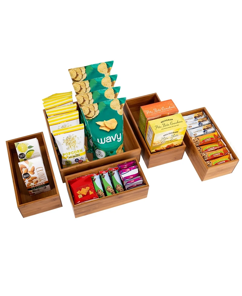 Seville Classics Bamboo 5-Piece Storage Bin Organizer Box Set
