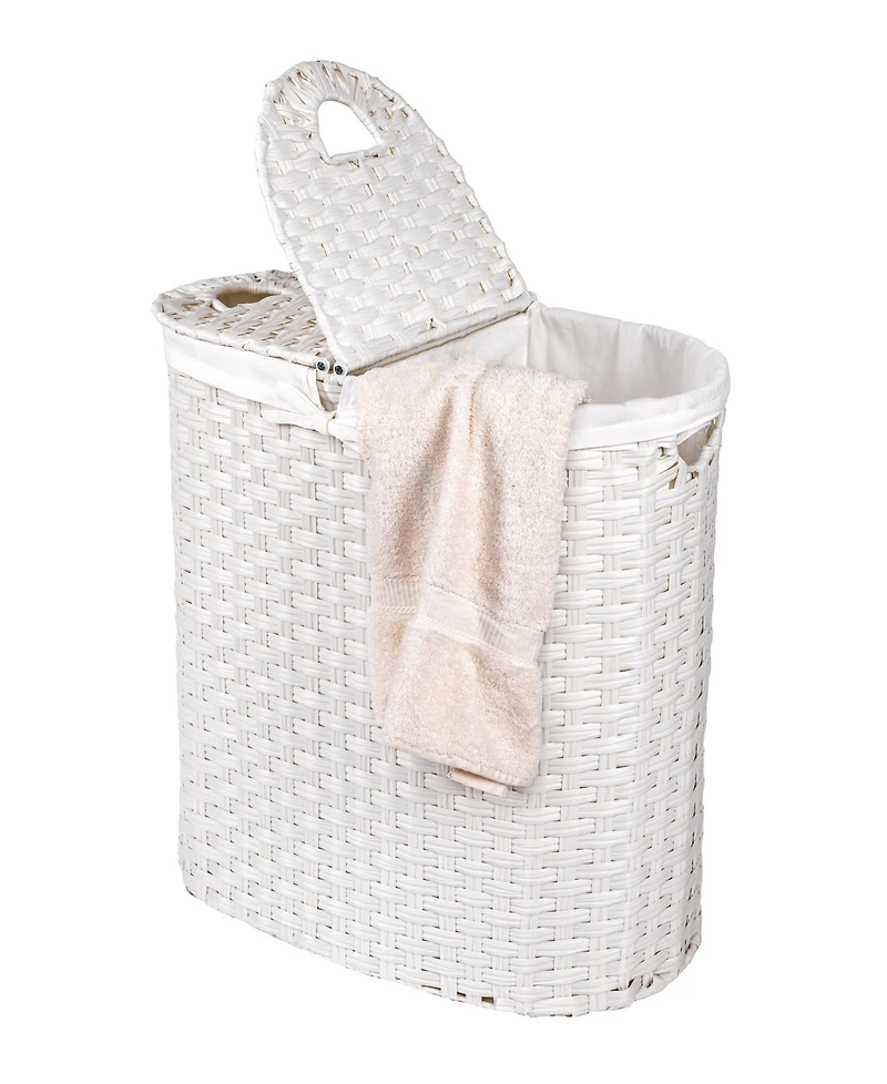 Seville Classics Handwoven Lidded Oval Double Laundry Hamper