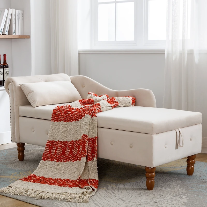 Streamdale Velvet Chaise Lounge with Storage & Pillow