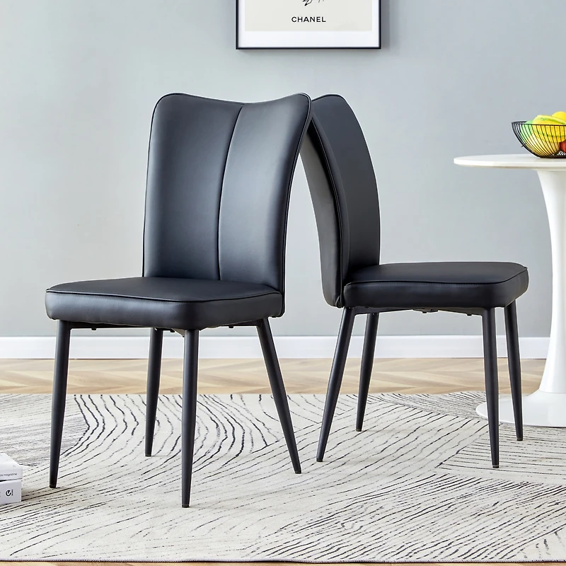Modern minimalist dining chairs, black Pu leather curved backrest and seat cushions, black metal chair legs, suitable for restaurants, bedrooms, and l