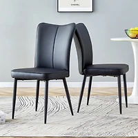 Modern minimalist dining chairs, black Pu leather curved backrest and seat cushions, black metal chair legs, suitable for restaurants, bedrooms, and l