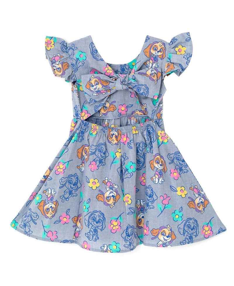 Paw Patrol Toddler Girls Skye Floral Chambray Skater Dress Toddler|Child