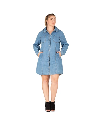 Women's Plus Long Sleeves Denim Shirt Dress