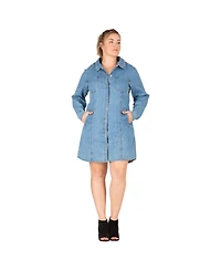 Women's Plus Long Sleeves Denim Shirt Dress