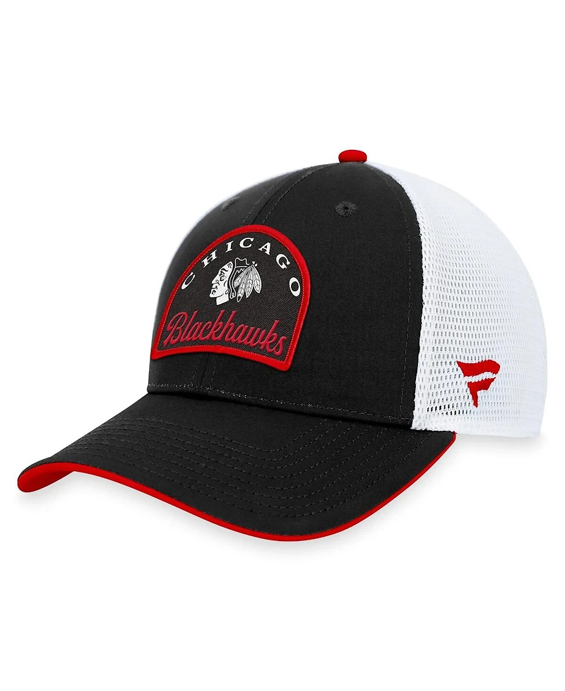 Men's Fanatics Black, White Chicago Blackhawks Fundamental Adjustable Hat