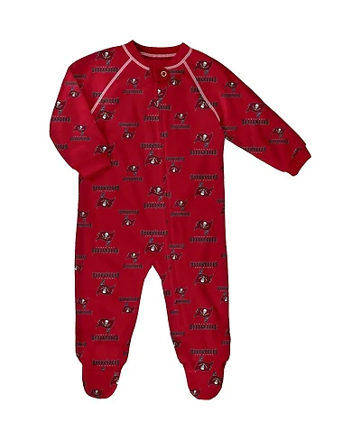 Baby Boys and Girls Red Tampa Bay Buccaneers Allover Print Raglan Full-Zip Jumper