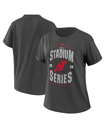 Women's Wear by Erin Andrews Charcoal New Jersey Devils 2024 Nhl Stadium Series Boyfriend T-shirt