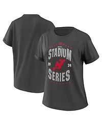 Women's Wear by Erin Andrews Charcoal New Jersey Devils 2024 Nhl Stadium Series Boyfriend T-shirt