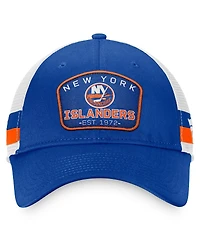 Men's Fanatics Royal, White New York Islanders Fundamental Striped Trucker Adjustable Hat