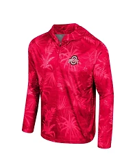 Men's Colosseum Scarlet Ohio State Buckeyes Palms Printed Lightweight Quarter-Zip Hooded Top