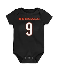 Baby Boys and Girls Joe Burrow Black Cincinnati Bengals Mainliner Player Name and Number Bodysuit