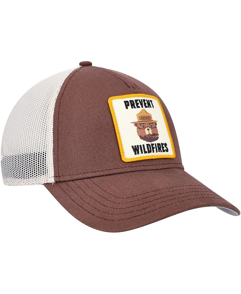 Men's American Needle Brown, Cream Smokey the Bear Valin Trucker Snapback Hat